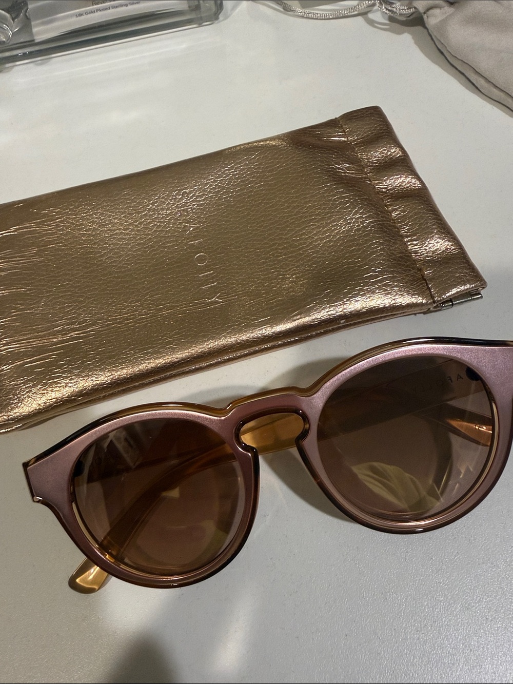 Seafolly Brand Rose Gold Round Sunglasses with Matching Pouch